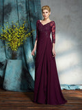 A-Line/Princess V-neck Beading 3/4 Sleeves Long Chiffon Mother of the Bride Dresses TPP0007150