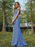 Sheath/Column Chiffon Ruched V-neck Sleeveless Floor-Length Bridesmaid Dresses TPP0005002