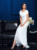 A-Line/Princess Scoop Short Sleeves High Low Chiffon Mother of the Bride Dresses TPP0007119