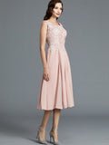 A-Line/Princess Sleeveless Scoop Tea-Length Chiffon Mother of the Bride Dresses TPP0007160