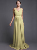 A-Line/Princess V-neck Sleeveless Long Ruffles Chiffon Bridesmaid Dresses TPP0005515