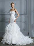 Trumpet/Mermaid Sweetheart Sleeveless Ruffles Sweep/Brush Train Organza Wedding Dresses TPP0006298