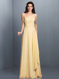 A-Line/Princess One-Shoulder Pleats Sleeveless Long Chiffon Bridesmaid Dresses TPP0005350