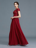 A-Line/Princess V-neck Short Sleeves Ruffles Chiffon Floor-Length Mother of the Bride Dresses TPP0007213