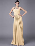 Sheath/Column Straps Sleeveless Pleats Long Chiffon Bridesmaid Dresses TPP0005648