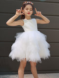 A-Line/Princess Tulle Lace Scoop Sleeveless Short/Mini Flower Girl Dresses TPP0007487