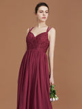 A-Line/Princess Lace Sweetheart Chiffon Ruched Floor-Length Bridesmaid Dresses TPP0005841