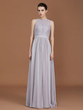 A-Line/Princess Scoop Lace Floor-Length Ruched Chiffon Bridesmaid Dress TPP0005643