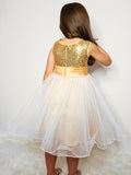 A-Line/Princess Organza Sequin Scoop Sleeveless Tea-Length Flower Girl Dresses TPP0007551