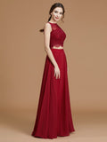 A-Line/Princess Spaghetti Straps Sleeveless Floor-Length Lace Chiffon Bridesmaid Dresses