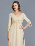 A-Line/Princess V-neck Ruffles Chiffon Floor-Length Mother of the Bride Dresses TPP0007385