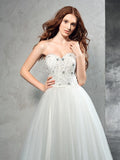 A-Line/Princess Sweetheart Beading Sleeveless Long Net Wedding Dresses TPP0006846