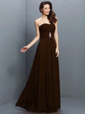 A-Line/Princess Strapless Pleats Sleeveless Long Chiffon Bridesmaid Dresses TPP0005391