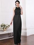 Sheath/Column Scoop Sleeveless Beading Bowknot Long Elastic Woven Satin Bridesmaid Dresses TPP0005506