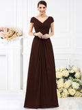 A-Line/Princess V-neck Pleats Short Sleeves Long Chiffon Bridesmaid Dresses TPP0005128