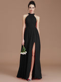 A-Line/Princess Halter Sleeveless Ruched Floor-Length Chiffon Bridesmaid Dresses TPP0005060