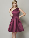 A-Line/Princess One-Shoulder Sleeveless Short Satin Bridesmaid Dresses TPP0005583