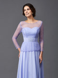 A-Line/Princess Scoop Ruffles Long Sleeves Long Chiffon Mother of the Bride Dresses TPP0007445