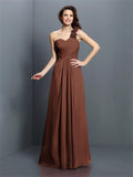 A-Line/Princess One-Shoulder Hand-Made Flower Sleeveless Long Chiffon Bridesmaid Dresses TPP0005570