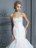 Trumpet/Mermaid Sweetheart Sleeveless Ruffles Sweep/Brush Train Organza Wedding Dresses TPP0006298