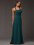 Sheath/Column Halter Sleeveless Ruffles Long Chiffon Bridesmaid Dresses TPP0005366