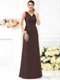 Sheath/Column V-neck Pleats Sleeveless Long Chiffon Bridesmaid Dresses TPP0005028