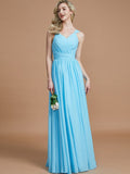 A-Line/Princess V-neck Chiffon Floor-Length Sleeveless Bridesmaid Dresses TPP0005020