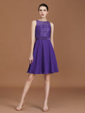 A-Line/Princess Lace Knee-Length Sleeveless Bateau Chiffon Bridesmaid Dresses TPP0005760