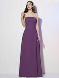 A-Line/Princess Strapless Sleeveless Pleats Long Chiffon Bridesmaid Dresses TPP0005257