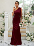 Sheath/Column Silk like Satin Bowknot One-Shoulder Sleeveless Floor-Length Bridesmaid Dresses TPP0004917