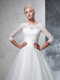 Ball Gown Jewel Applique 3/4 Sleeves Long Organza Wedding Dresses TPP0006383