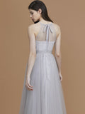 A-Line/Princess Halter Sleeveless Floor-Length Ruffles Tulle Bridesmaid Dresses TPP0005376