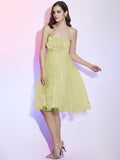 A-Line/Princess Strapless Sleeveless Hand-Made Flower Short Net Bridesmaid Dresses TPP0005221