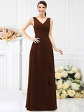 Sheath/Column V-neck Beading Sleeveless Long Chiffon Bridesmaid Dresses TPP0005417