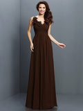 A-Line/Princess V-neck Pleats Sleeveless Long Chiffon Bridesmaid Dresses TPP0005530