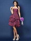 A-Line/Princess Strapless Ruched Sleeveless Short Satin Bridesmaid Dresses TPP0005671