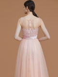 A-Line/Princess Bateau Sleeveless Floor-Length Applique Tulle Bridesmaid Dresses TPP0005365