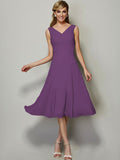 A-Line/Princess V-neck Sleeveless Pleats Short Chiffon Bridesmaid Dresses TPP0005087