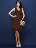 A-Line/Princess V-neck Lace Sleeveless Short Bridesmaid Dresses TPP0005236