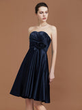 A-Line/Princess Sweetheart Knee-Length Sleeveless Satin Hand-Made Flower Bridesmaid Dresses TPP0005821