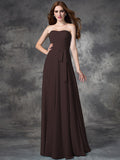 A-line/Princess Strapless Ruched Sleeveless Long Chiffon Bridesmaid Dresses TPP0005797