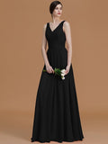 A-Line/Princess V-neck Sleeveless Floor-Length Beading Chiffon Bridesmaid Dresses TPP0005456