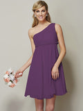 A-Line/Princess One-Shoulder Sleeveless Sash/Ribbon/Belt Short Chiffon Bridesmaid Dresses TPP0005335