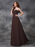 A-line/Princess Sweetheart Sleeveless Ruched Long Chiffon Bridesmaid Dresses TPP0005267