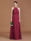 A-Line/Princess Scoop Sleeveless Floor-Length Ruffles Chiffon Bridesmaid Dress Ruffles TPP0005632