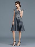 A-Line/Princess V-neck Chiffon Applique Sleeveless Knee-Length Mother of the Bride Dresses TPP0007297