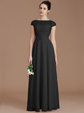 A-Line/Princess Bateau Sleeveless Lace Floor-Length Chiffon Bridesmaid Dresses TPP0005198