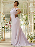 Sheath/Column Stretch Crepe Lace Scoop Sleeveless Sweep/Brush Train Bridesmaid Dresses TPP0004994