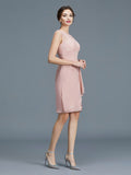 Sheath/Column Sheer Neck Ruffles Chiffon Sleeveless Knee-Length Mother of the Bride Dresses TPP0007193