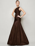 A-Line/Princess One-Shoulder Sleeveless Pleats Long Taffeta Bridesmaid Dresses TPP0005085